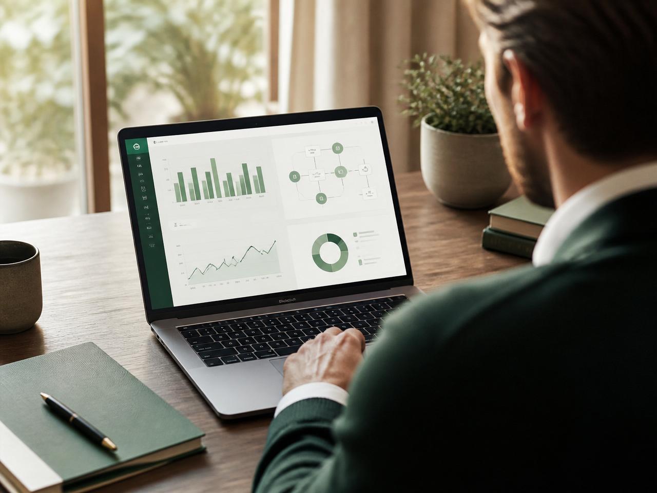 Advisor reviewing a business dashboard on a laptop